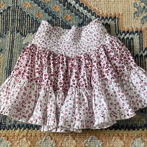 Floral Smocked Ruffle Mini Skirt - White with Pink Floral